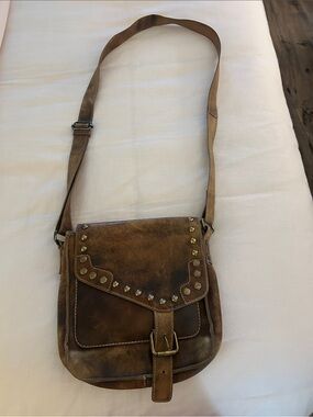 Bed Stu Brown Leather Studded Crossbody Bag